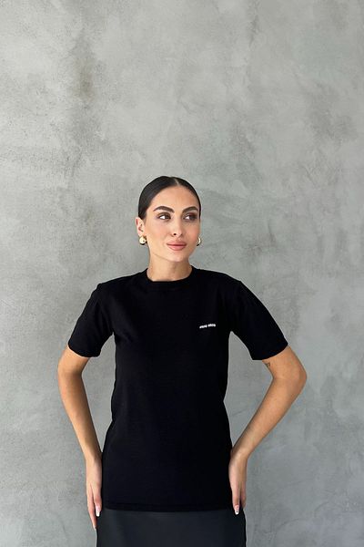 Seda Yalçın Atelier Crew Neck Black Knitwear T-Shirt - Text Printed