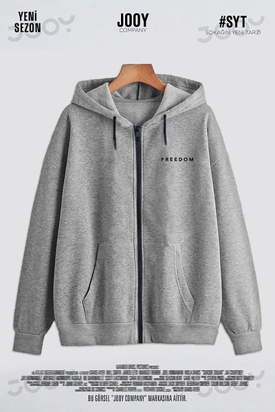 Jooy Company Grey Freedom Printed Seasonal Fleece Jacket - Zippered and Hooded