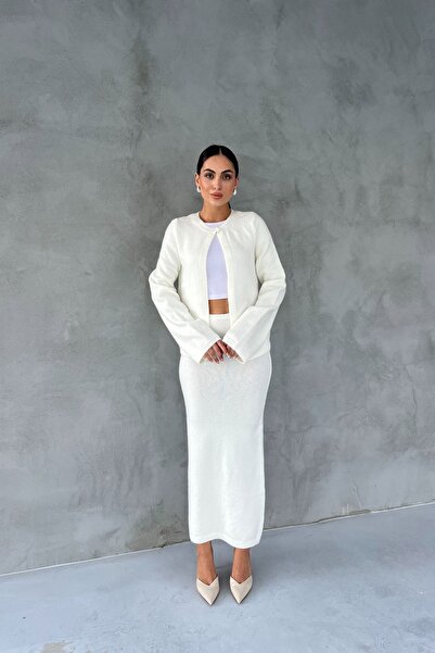 Seda Yalçın Atelier Екрю трикотажний кардиган і довга спідниця