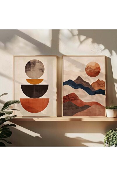 STARYUNA Set of 2 Boho Abstract Paintings with Wooden Frame Yuna38