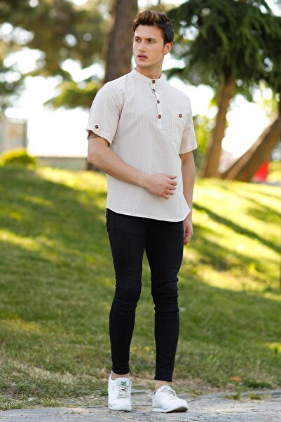 Modamihram Бежевий чоловічий смугастий гольф з кишенями 10793