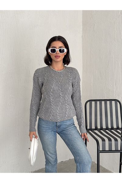 fiolin Crew Neck Knitted Patterned Sweater