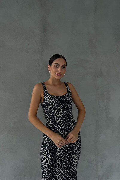 Seda Yalçın Atelier Leopard Patterned Slit Denim Dress