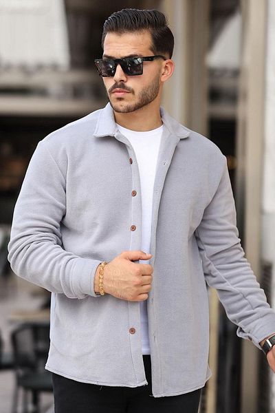 twingold Gray Lumberjack Style Fleece Shirt - Men's Oversize Winter Clothing