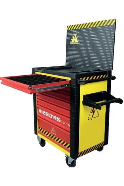 İzeltaş Elektro Takım Dolabı Kırmızı Sarı 7 Çekmece 93 Parça