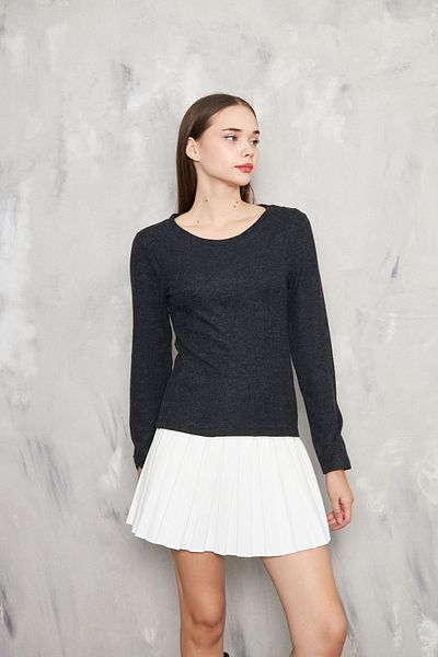 KİM Kİ O Anthracite Decorated Front Stitching Blouse