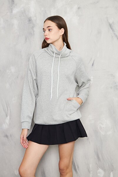 KİM Kİ O Γυναικείο φούτερ με 3 κλωστές σε γκρι πέτο με άνετα πόδια και τσέπες