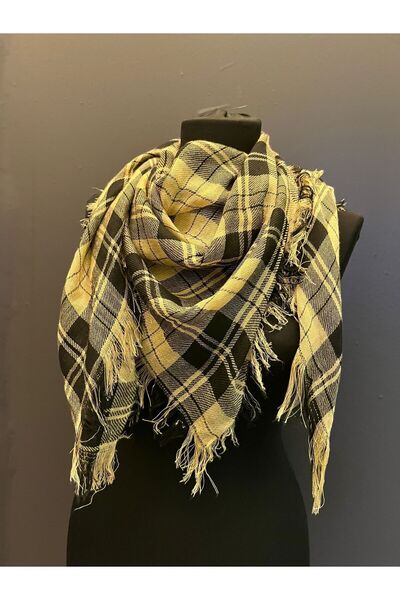 Gönülden Tasarım Ekose Unisex Cotton Pushi Scarf Shawl - 100X100 Cm, Brown