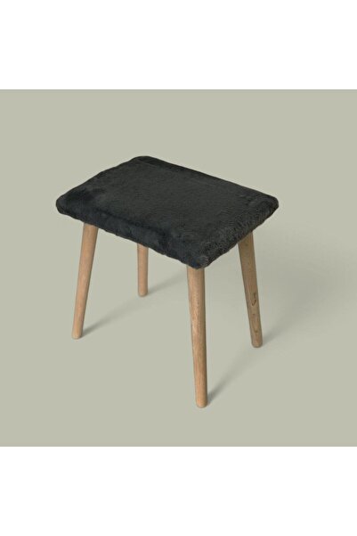 Taşkale Gürgen Ahşap Retro Ayak Dekoratif Antrasit Pelüş Puf Tabure Bench Koltuk Sandalye
