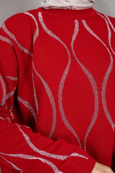 nacar çarşı KADIN MODEST DALGA DESENLİ YANDAN YIRTMAÇLI SİMLİ TRİKO TUNİK