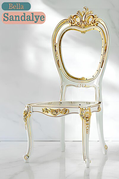 Badem10 Bella Sandalye Sert Plastik Beyaz Gold Koltuk Bahçe Balkon Mutfak Yemek Masası Sandalyesi