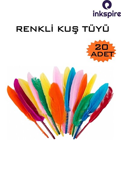 inkspire Renkli Kuş Tüyü 20 Li Doğal Tüy Karışık Renk El İşi Tüyleri 17 cm 1 ...