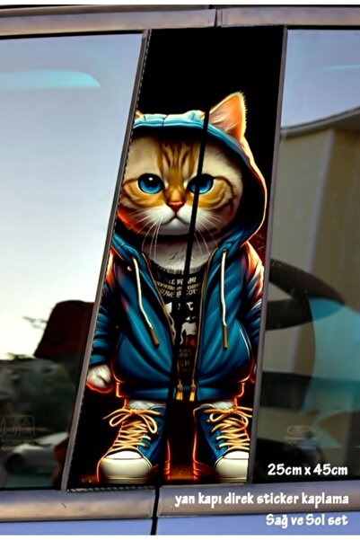 Quick Garaj Rapçi Kedi Sticker Yan Kapı Direk Kaplama 2li Sol Sağ Takım Yapış...