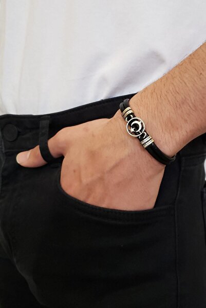 etniko سوار من الجلد الطبيعي للرجال بطابع العلم التركي