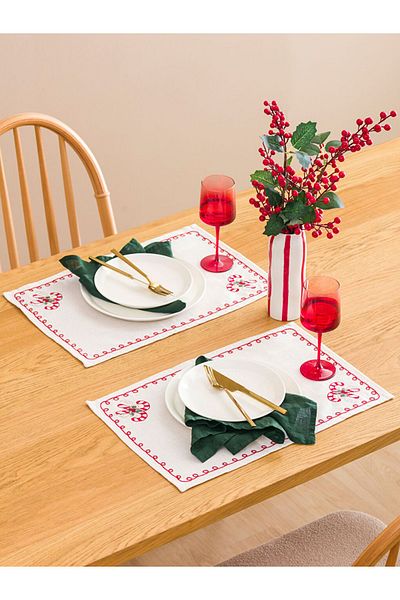 LC Waikiki Christmas Themed Ecru 2-Piece American Service - 33X50 cm