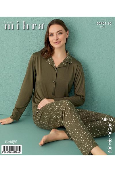 Mihra 50901-20 Khaki Polka Dot Milan Shirt and Pajama Set