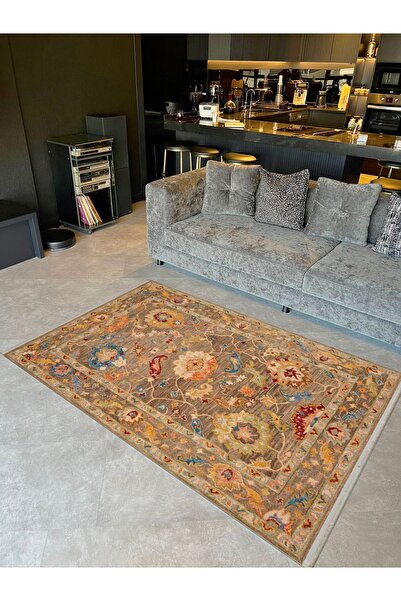 Rugs Modern Halı İnci Koleksiyonu Turuncu Kahve Bej Etnik Desenli Dokuma Taba...