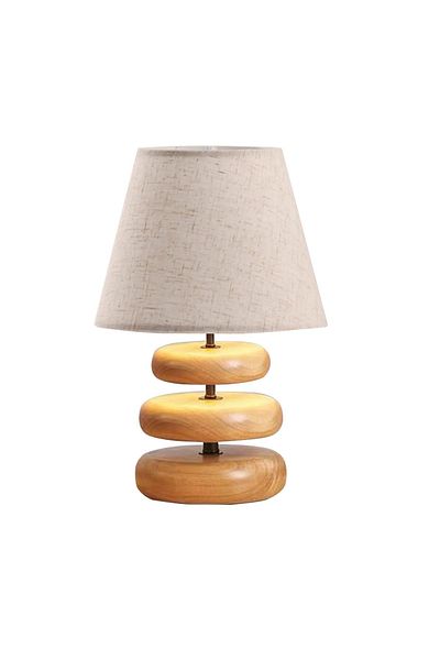 EvLight Linen Lampshade - Round Wooden Leg
