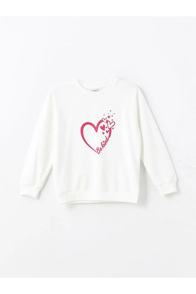 LC Waikiki LCW Kids Buxe Γυναικεία Παιδική Λευκή Φούτερ με λαιμόκοψη