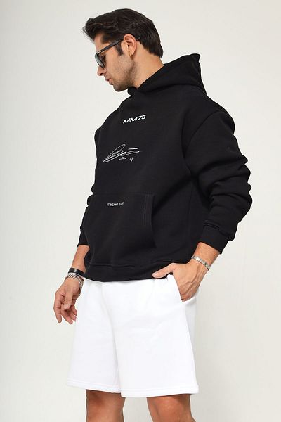 The Champ Clothing Суитшърт с качулка от полар Mm75 с щампа в черен цвят и голям размер