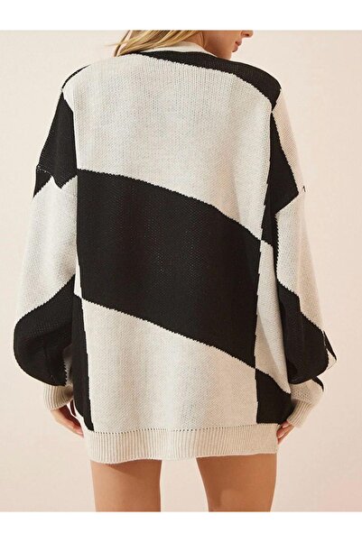 YUGA KNİTTİNG Dámská kardiganová bunda z tlusté tkaniny s kontrastním vzorem