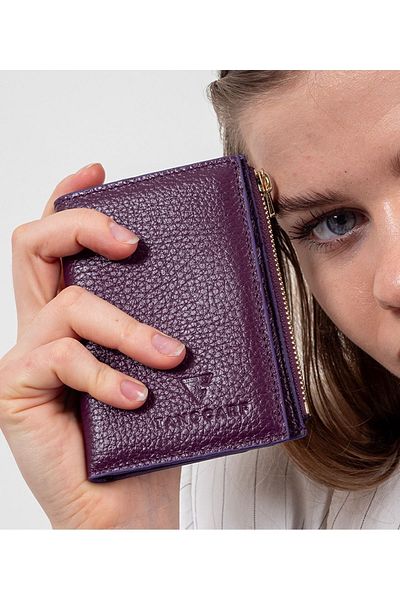 TANGCARF Genuine Leather Women's Wallet with Coin Compartment and Zipper Purple