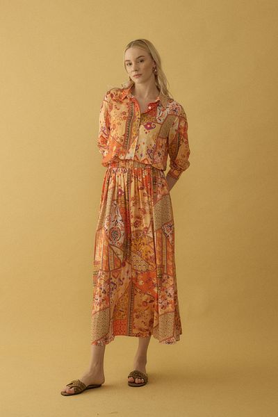 QALVE Viscose Pocket Patterned Skirt Set