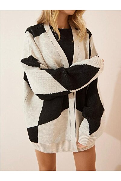 YUGA KNİTTİNG Dámská kardiganová bunda z tlusté tkaniny s kontrastním vzorem