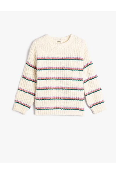 Koton Round Neck Ribbed Girl's Knitted Sweater - Long Sleeve