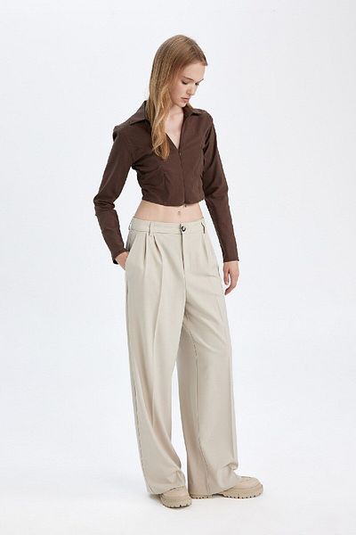 DeFacto High Waist Wide Leg Classic Pants - Fleto Pocket, Standard Length D8150Ax24Au
