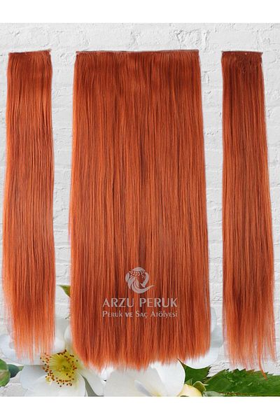 arzuperuk peruk ve saç atölyesi Copper Colored Fiber Synthetic Flat Half Moon and Snap Fastener - 2 Side Detail