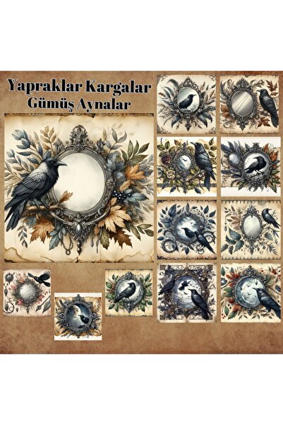 Pink Swan Craft Vintage 12 buc. Oglinzi Frunze și corbi - Scrapbook Bullet Jo...