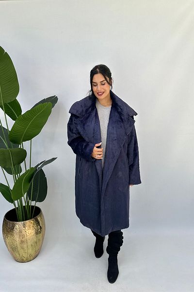 GÖKSEL Navy Blue Large Size -20 Plush Fur Coat