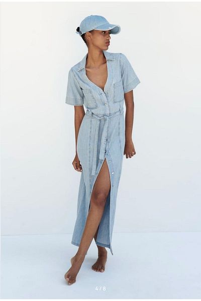 Butik فستان قميص طويل بياقة بولو من الدنيم من Zara - Allbucks Abzr0005