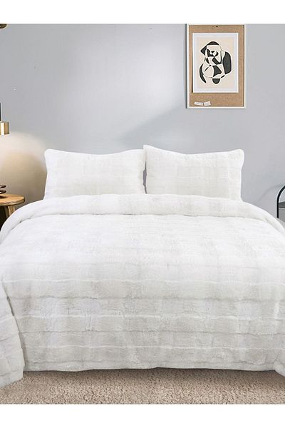 YGT Home Sonnia Rabbit Feather Bedspread Set - Double, Cream Plush 220X240
