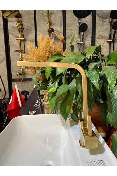 İSAOĞLU YAPI Square Modern Design - Matte Gold Purified Kitchen Faucet, Sink Faucet with Purifier