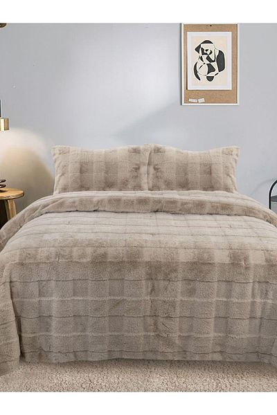 YGT Home Sonnia Rabbit Feather Bedspread Set - Double, Beige, Plush 220X240