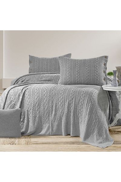 YGT Home Double Grey Tirko Bedspread Set - Water 4 Pieces, 240X260