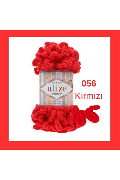 Alize Puffy El Örgü Ipliği Büyük Ilmek (TEKLİ) - 100 Gr. 9 Mt. Parmak Ipi, Battaniye Ipi 56 Kırmızı