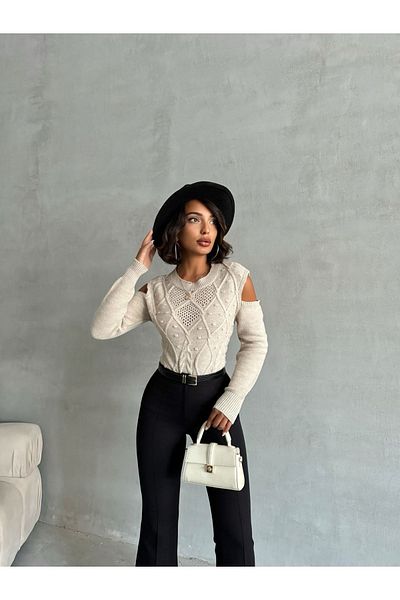 nosia fashion Pulover de damă, tricotat cu mâneci, cu modele de piatră