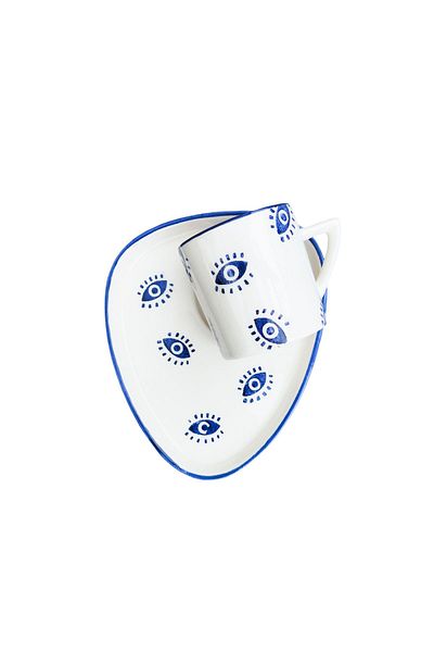 Ganita home 100 Cc Double Size Coffee Cup - Alaçatı 2 Pieces with Presentation Plate and Pattern