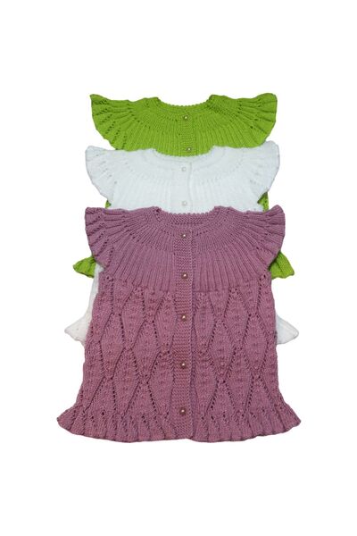 Aykır ı Bebe Aykir-I Baby Hand Knitted Baby Vest with Buckthorn Leaf Motif