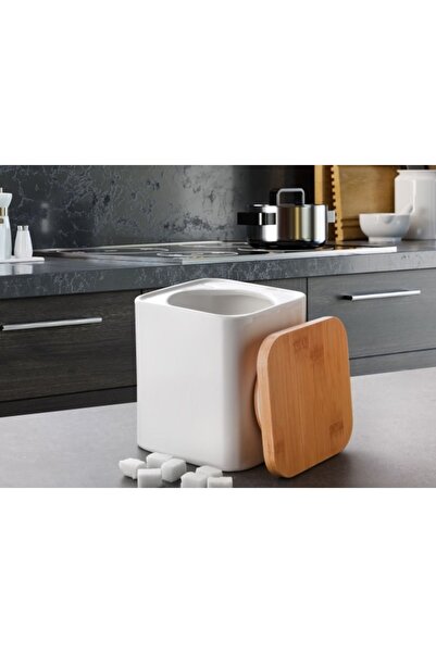 SERAMİKCİ BAMBU KAPAKLI PORSELEN KAVANOZ 11X11X12 CM