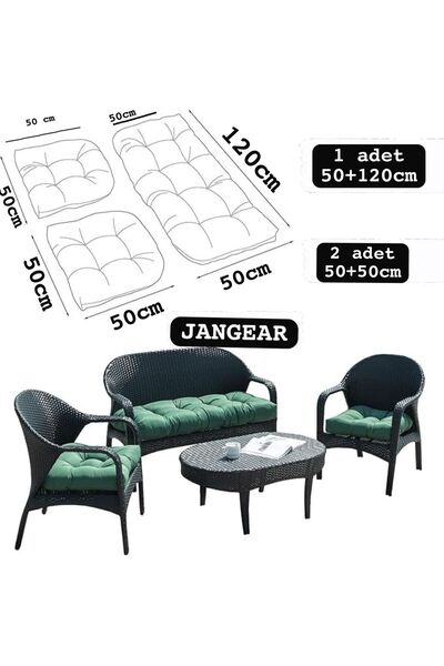 JANGEAR Luxury Balcony Rattan Pouf Lotus Set Cushion Terrace 3 Piece 120X50Cm 50X50Cm