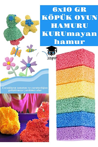 SEYFİKİRTASİYE 6 Renk Kurumayan Köpük Oyun Hamuru 3+ YAŞ toksit madde içermez...