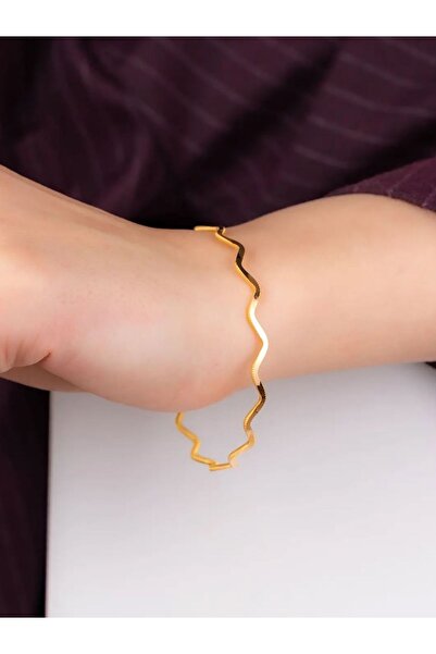 BORENO 1 Adet 14 Ayar Altın Kaplama Zikzak Model Ajda Bilezik,Bileklik