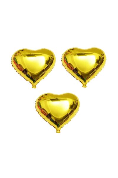 BAL10 DÜNYASI Heart Foil Balloon 3 Pcs Gold