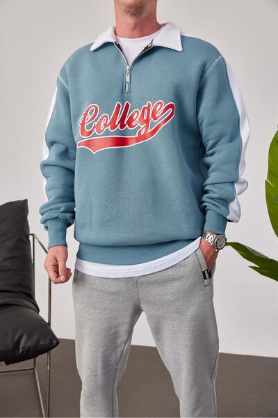 NOMARC Ανδρικό φούτερ με φερμουάρ στο λαιμό, μπλε χρώμα