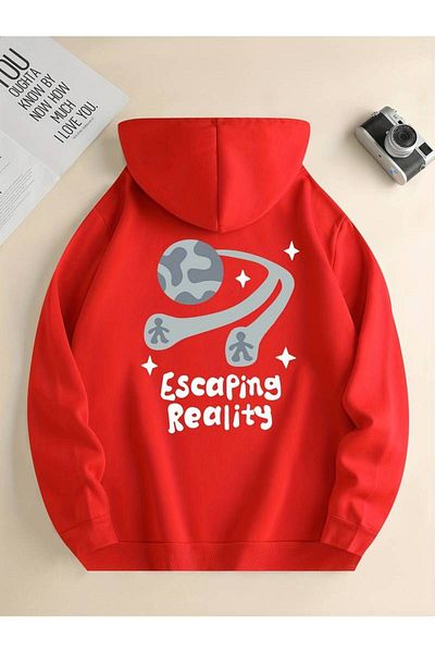 Keywest Унисекс голям зимен суитшърт с принт Escaping Reality - 3 нишки, 100% памук, суичър с качулка