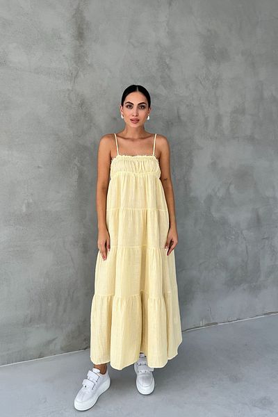 Seda Yalçın Atelier Sardinya Gipe Λεπτομερές κίτρινο ριγέ φόρεμα με λουράκι